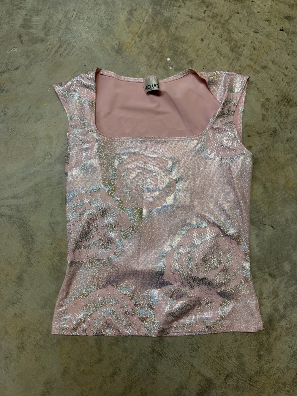 Shimmery Rose-Embossed Y2K Pink Tank Top